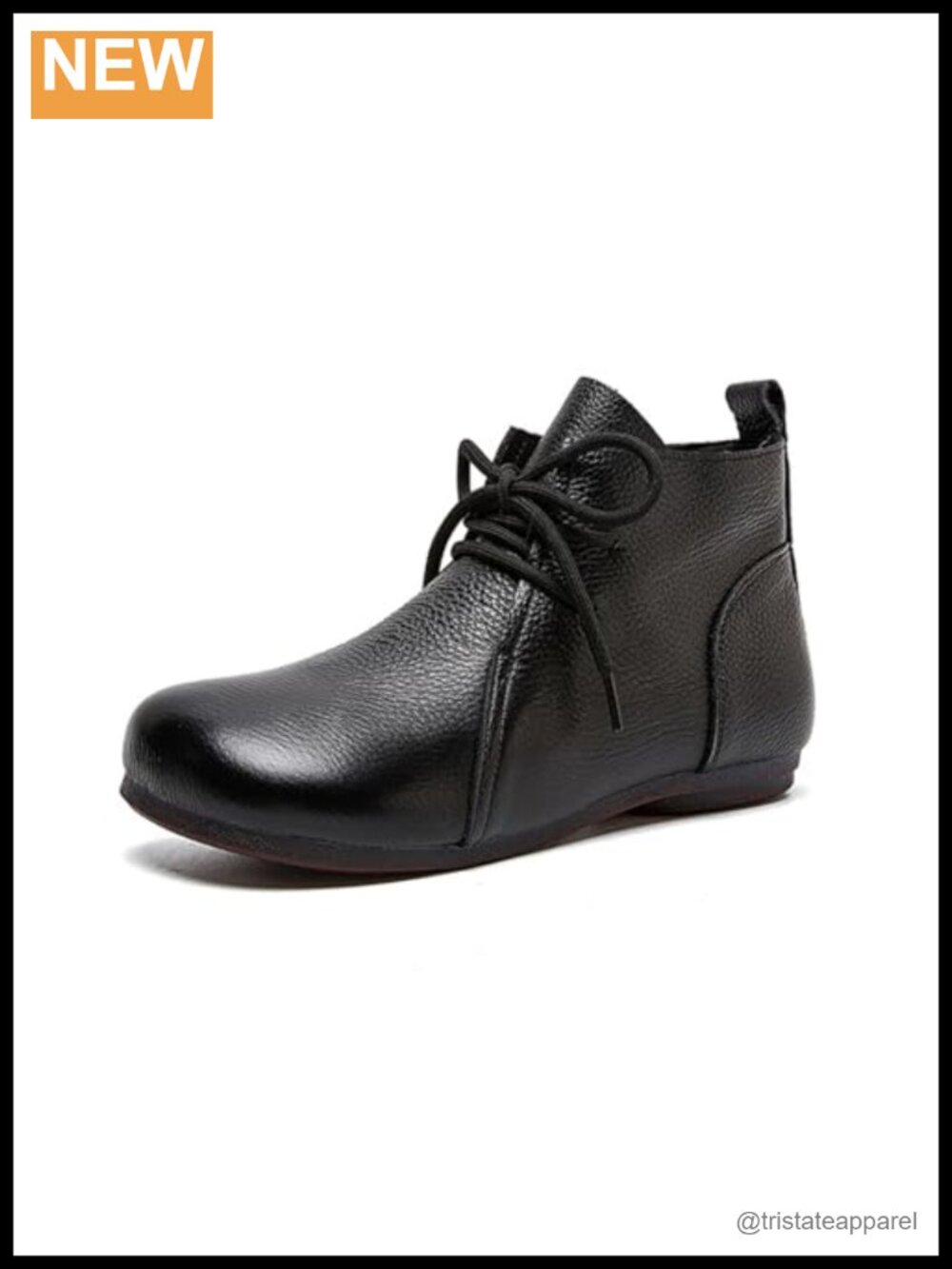 Faux Leather Round Toe Lace-Up Ankle Boots Comfort Flat Sole Office Walking